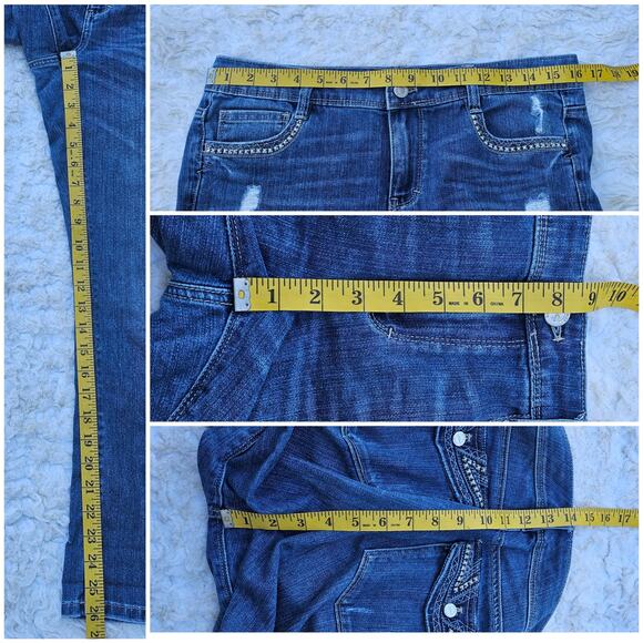 Slim Crop Jeans WHBM Blanc Size 6 Distressed Stretch Denim Stud Pocket - Picture 6 of 9